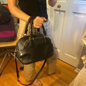Black Leather Boston Handbag